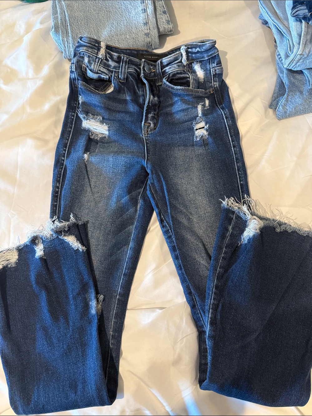 Flying Monkey Dark Blue Distressed Flare Jeans